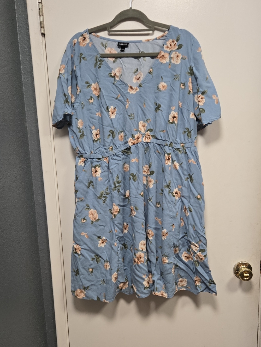 Torrid Light Blue Floral Top with Peach Blooms